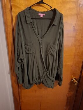 Woman Within Olive Green Draped V-Neck Tunic